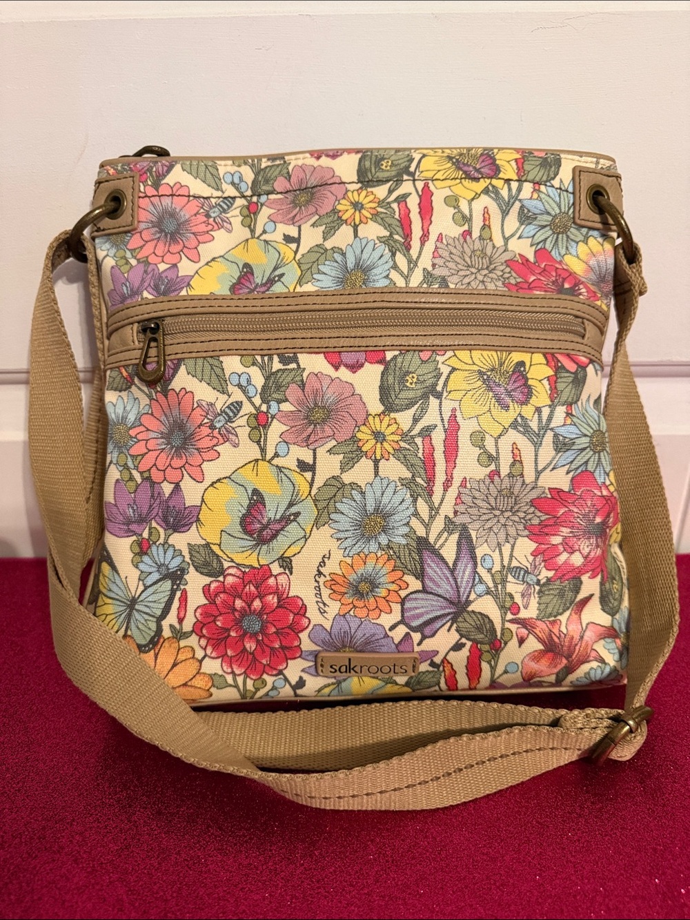 Sakroots Floral Crossbody in Cream with Multicolor Flowers